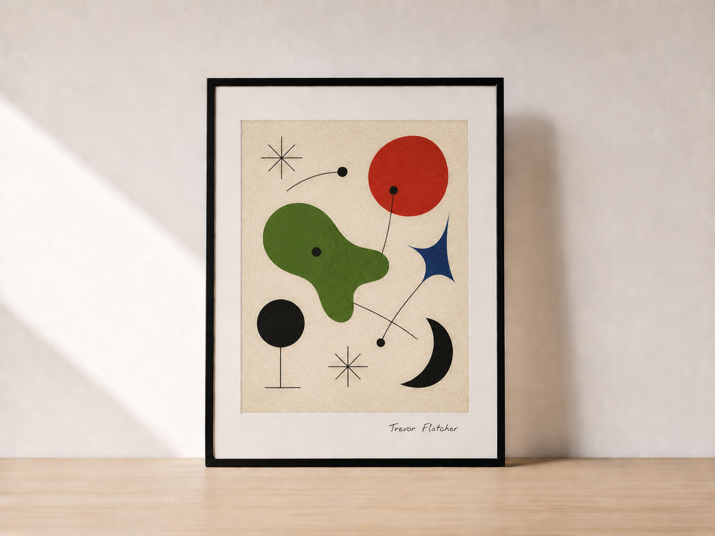 Minimalist abstract art on a shelf