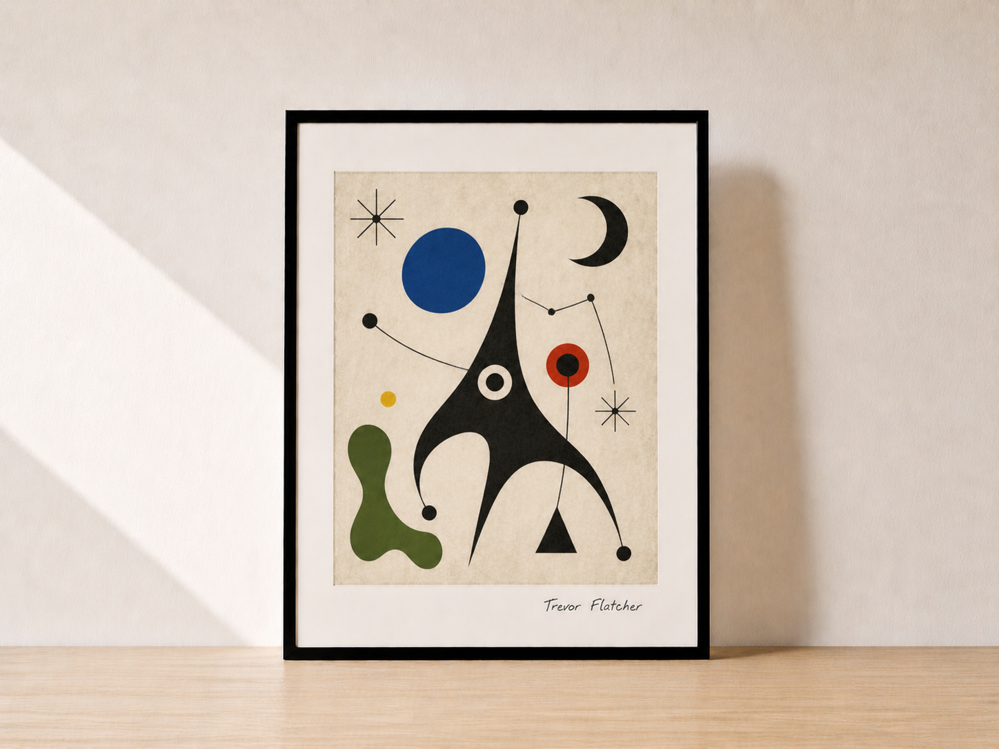 Minimalist abstract art on wood table